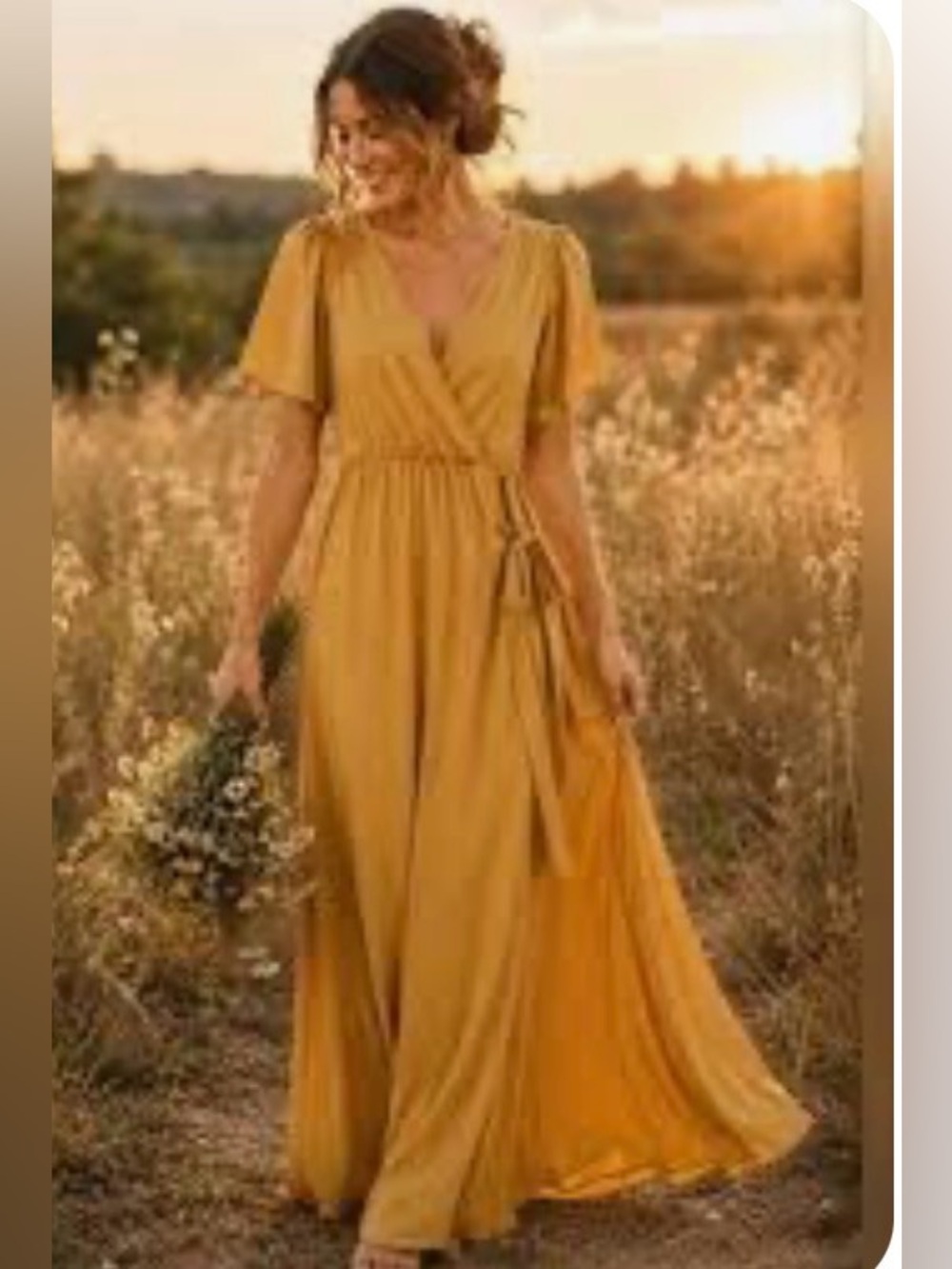 Baltic Born Mustard Flutter-Sleeve Wrap Maxi Dress sz S